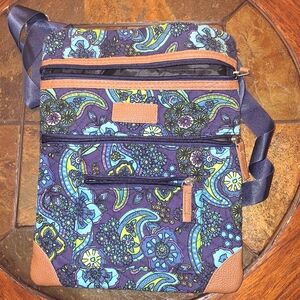Vibrant Floral Crossbody Bag with Blue and Green Accents